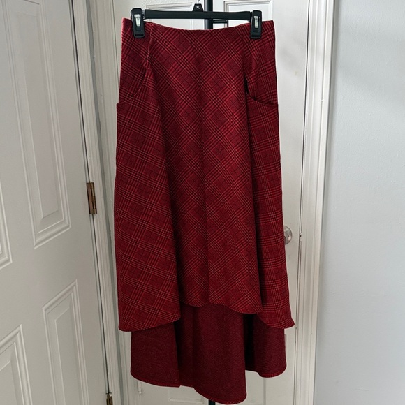 HALARA Dresses & Skirts - HALARA Red Plaid High-Low Midi Skirt